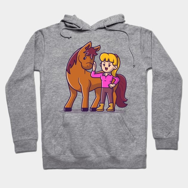 Cute Woman With Horse Cartoon Hoodie by Catalyst Labs